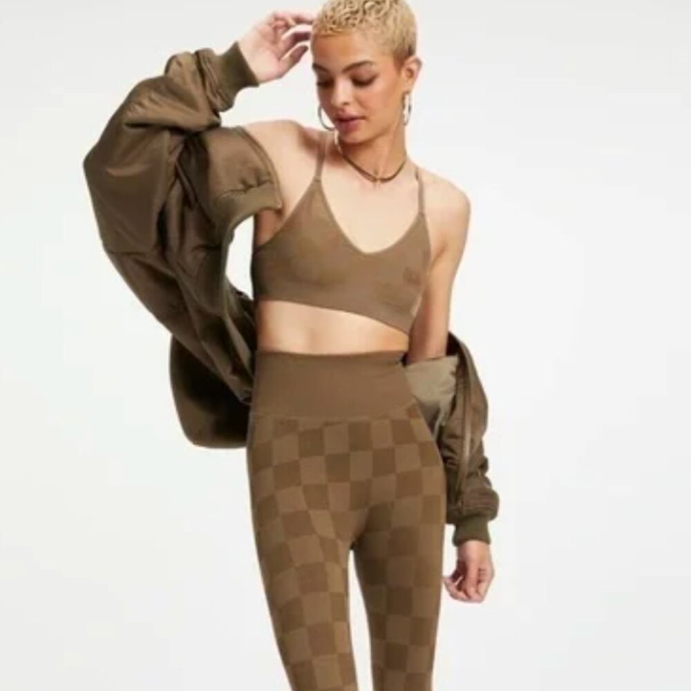 Good American Shine Jacquard Legging In Dark Olive Size L/XL NWOT FULL SET!